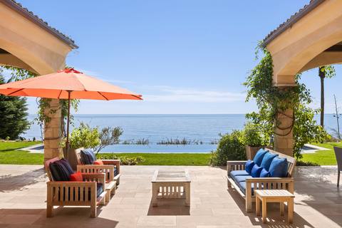 Terrace framing the ocean